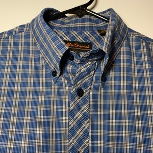 Ben Sherman blue plaid button down collar shirt 3L